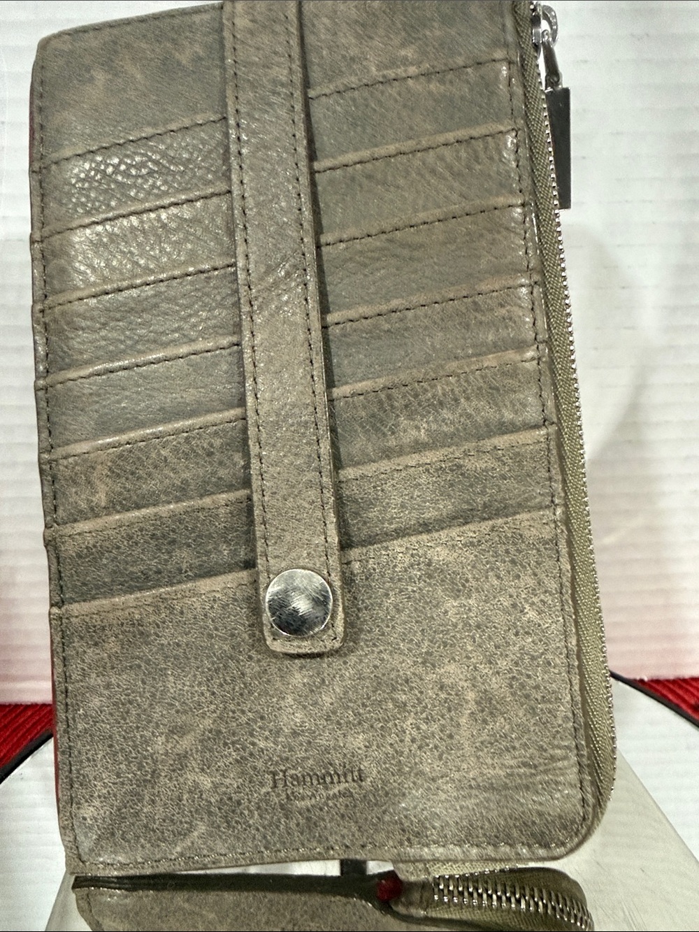 Hammitt Gray Leather Zip Wallet